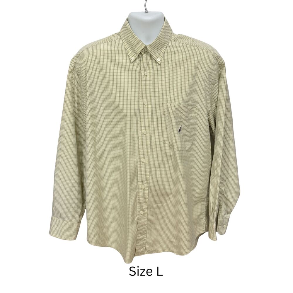 Nautica Men’s Check Button Down Shirt L Cotton